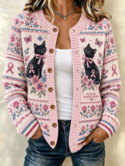 Cardigan imprimé avec boutons, sensibilisation au cancer du sein chez les femmes, en France