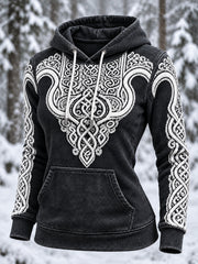 Sweat à capuche décontracté pour femme, à motif rétro de style viking.