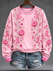 Sweatshirt Femme Cancer Du Sein Rose Fleurs Ruban Régulier