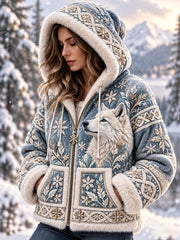Veste en flanelle à motifs animaux nordiques pour femme