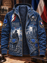 Veste décontractée à capuche pour homme, bleu foncé, imprimé Jour de l’Armistice français
