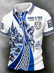 Polo décontracté pour homme à imprimé breton celtique en patchwork