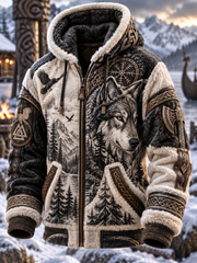 Manteau long en molleton à capuchon de style viking pour homme