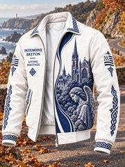 Veste décontractée zippée pour homme, couleur écru, imprimé ange de Bretagne française