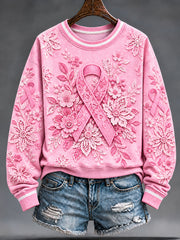 Sweat-shirt classique avec fleurs et ruban rose du cancer du sein pour femmes