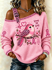Pull décontracté à épaules dénudées à imprimé léopard pour femme France Breast Cancer Campaign Bird