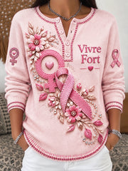 Pull-over décontracté imprimé 3D France Breast Cancer Femme