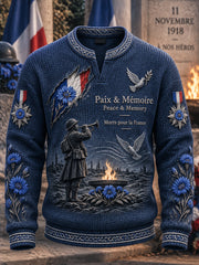 Sweat-shirt décontracté bleu foncé à imprimé français pour homme