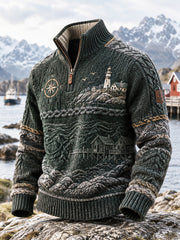 Sweat-shirt à fermeture éclair rétro Nordic Coastal Culture Island