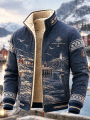 Veste rétro nordique doublée de molleton d'inspiration côtière