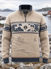 Sweatshirt rétro scandinave à fermeture éclair classique d'inspiration côtière