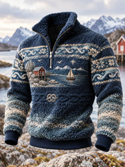 Sweat-shirt rétro en flanelle d'inspiration côtière nordique