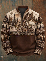 Sweat-shirt à demi-fermeture zippée en flanelle à imprimé animal nordique pour homme