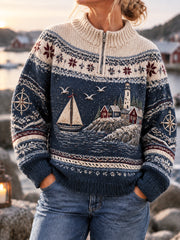Sweatshirt Classique Patchwork Rétro Nordique Pour Femme