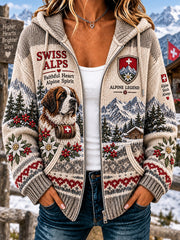 Sweat à capuche en maille à imprimé d'inspiration alpine pour femme