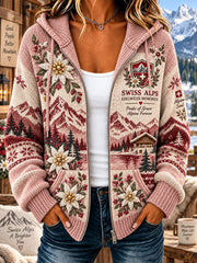 Sweat à capuche en maille à imprimé d'inspiration alpine pour femme