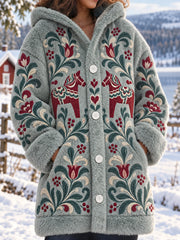 Manteau mi-long en molleton imprimé Dalarna Folk Heritage Femme