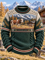 Pull décontracté à col ras du cou pour homme, imprimé d’art suisse vintage