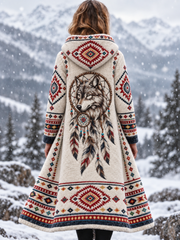 Veste en flanelle vintage pour femme, style viking et aztèque avec motifs animaliers