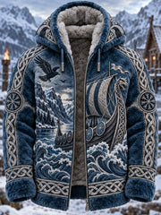 Sweat à capuche zippé en flanelle style viking pour homme