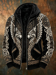 Sweat à capuche zippé en flanelle style viking pour homme