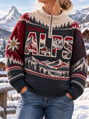Sweat-shirt confortable et décontracté pour femme, imprimé d’art suisse vintage