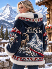 Sweat à capuche décontracté en flanelle pour femme, imprimé d’art suisse vintage