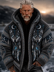 Sweat à capuche zippé en flanelle style viking pour homme