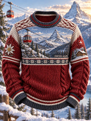 Pull décontracté à col ras du cou pour homme, imprimé d’art suisse vintage
