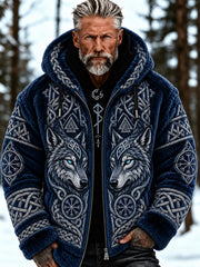 Sweat à capuche zippé en flanelle style viking pour homme