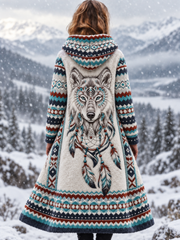 Veste en flanelle vintage pour femme, style viking et aztèque avec motifs animaliers