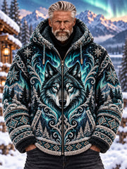 Veste à capuche en flanelle pour homme, motif animaux de la forêt nordique