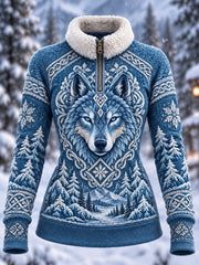 Sweat-shirt Femme Style Viking à Fermeture Éclair Doublé en Molleton