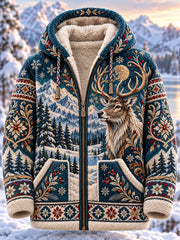 Veste à capuche en flanelle pour homme, motif animaux de la forêt nordique