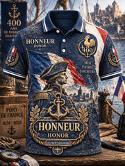 Polo décontracté pour homme, imprimé vintage français de l’anniversaire du 400e, marine