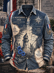 Chemise décontractée à imprimé français vintage pour hommes