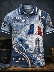 Polo décontracté à imprimé du jour de l'Armistice du drapeau français pour hommes