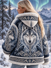 Veste décontractée en flanelle douillette pour femme, imprimé artistique style nordique/viking/scandinave vintage