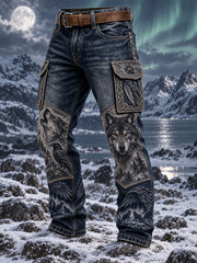 Pantalon cargo décontracté pour homme, style nordique viking scandinave, imprimé graphique vintage