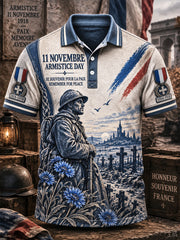 Polo décontracté à imprimé drapeau français vintage pour homme