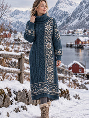 Robe à col haut rétro nordique pour femmes