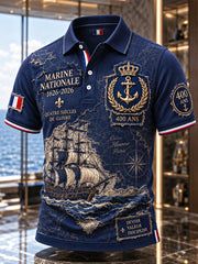 Polo décontracté pour homme, bleu marine profond, imprimé anniversaire du 400e de la Marine française