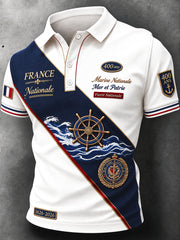 Polo décontracté blanc pour homme, imprimé patchwork bleu marine, édition anniversaire 400 ans