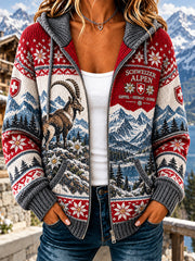 Chandail à capuchon en tricot alpin commémoratif pour femmes