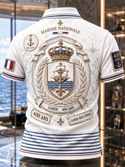 Polo décontracté blanc pour homme, imprimé anniversaire du 400e de la Marine française