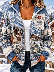 Sweat à capuche tricoté graphique commémoratif pour femmes, style alpin