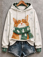 Hiver de Noël des femmes mignon chat Art Print Sweatshirt régulier