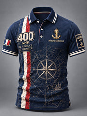 Polo professionnel pour homme, bleu marine, imprimé patchwork, édition anniversaire 400 ans