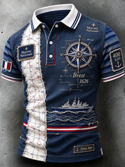 Polo de ville pour homme, bleu marine profond, imprimé anniversaire des 400 ans de la Marine française