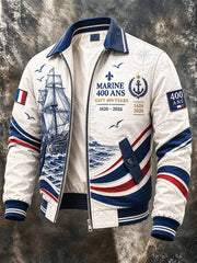Veste décontractée zippée pour homme, motif nautique, édition anniversaire 400 ans de la Marine française